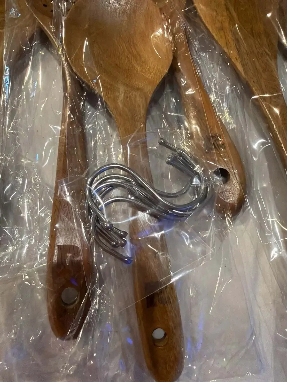 Riveira Premium 6-Piece‎ Teak Wood Kitchen Utensil Set with S-Hooks